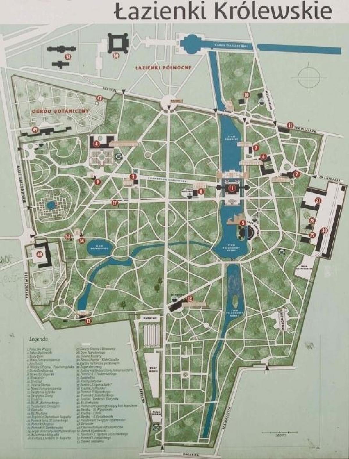 lazienki parkas Varšuvoje žemėlapyje