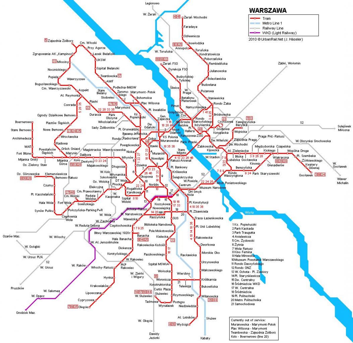 Varšuvos traukinių žemėlapis