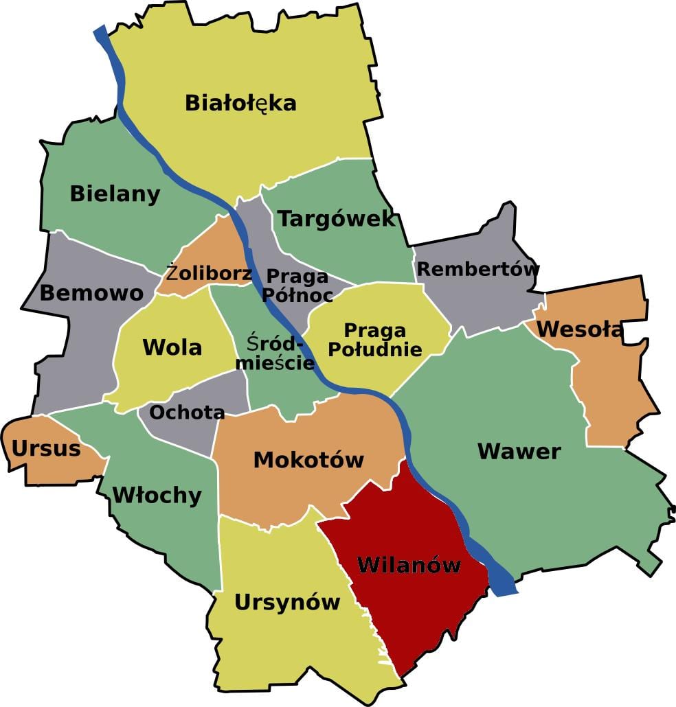 Žemėlapis Varšuvos apylinkėse 