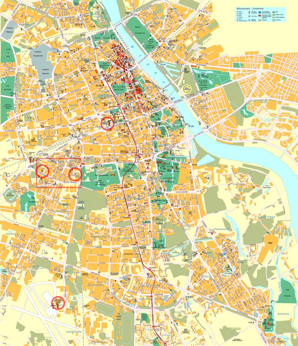 žemėlapis Varšuvos miesto centras