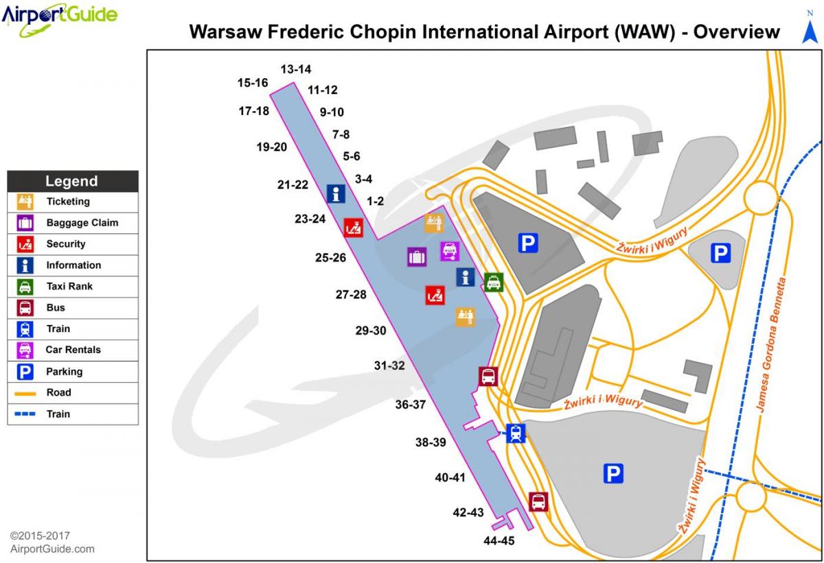 Varšuvos frederic chopin oro uostas map